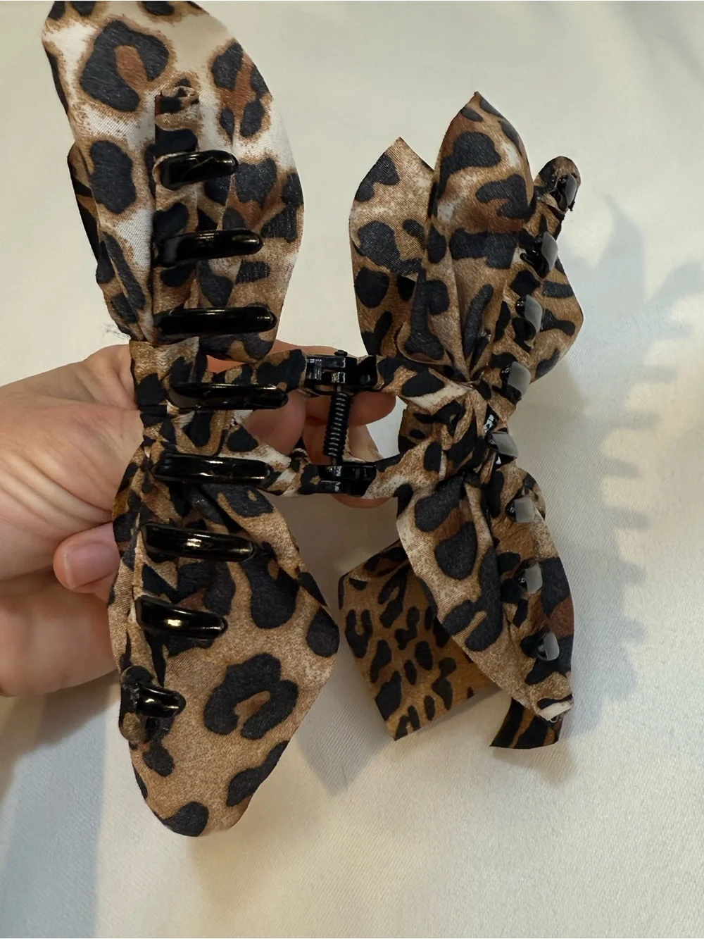 Leopard Print Fabric Bow Claw Clip Hair Accessory 4” Statement 90s NWOT Cheetah